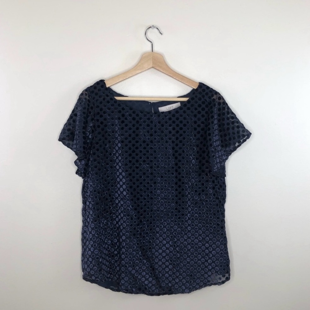 Loft blue polka dot blouse size medium